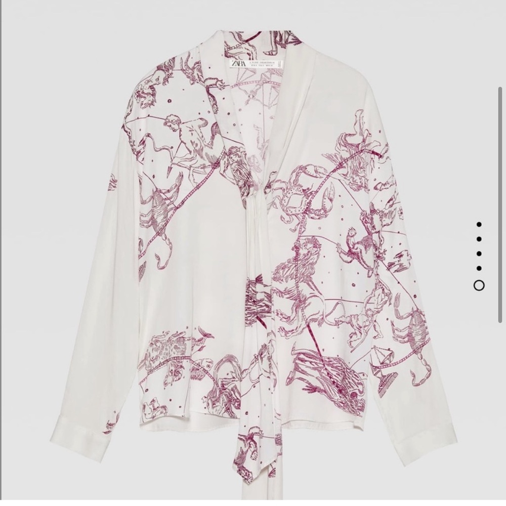 Zara 2019 Collection Astrology Print Pussybow Top